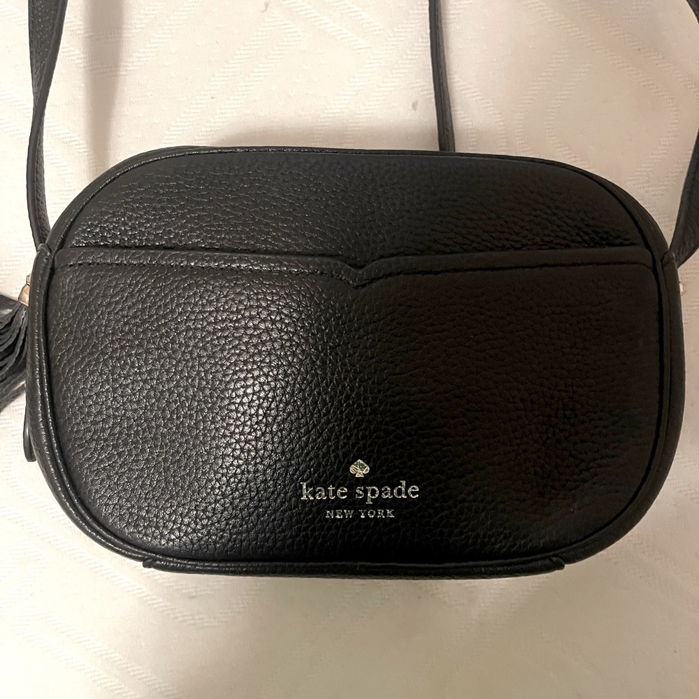 Black Kate Spade Crossbody with fringe zipper